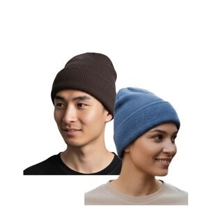 Earth Friendly Merino Wool Beanie 2 Pack XL Hat Brown & Blue | Upcycled Sweaters